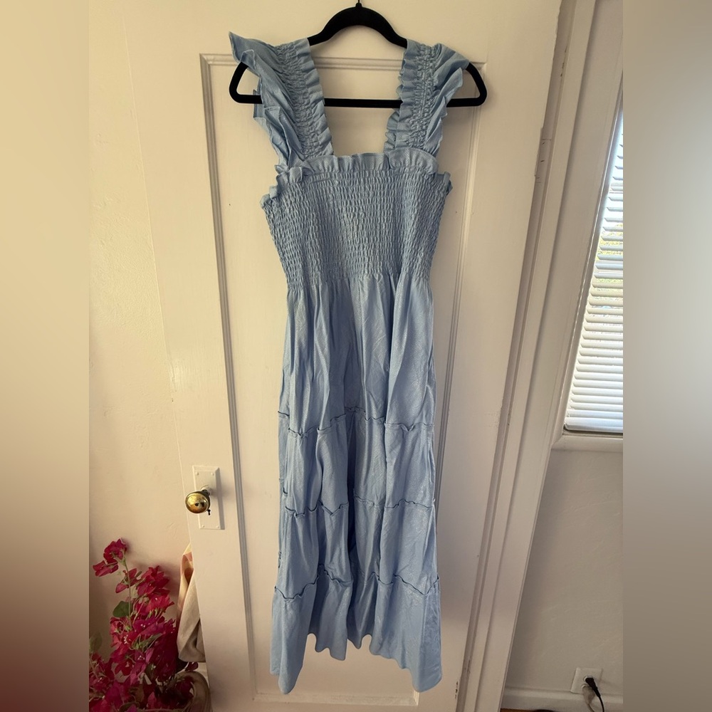 Hill House Ellie Light Blue Glitter Check Nap Dress